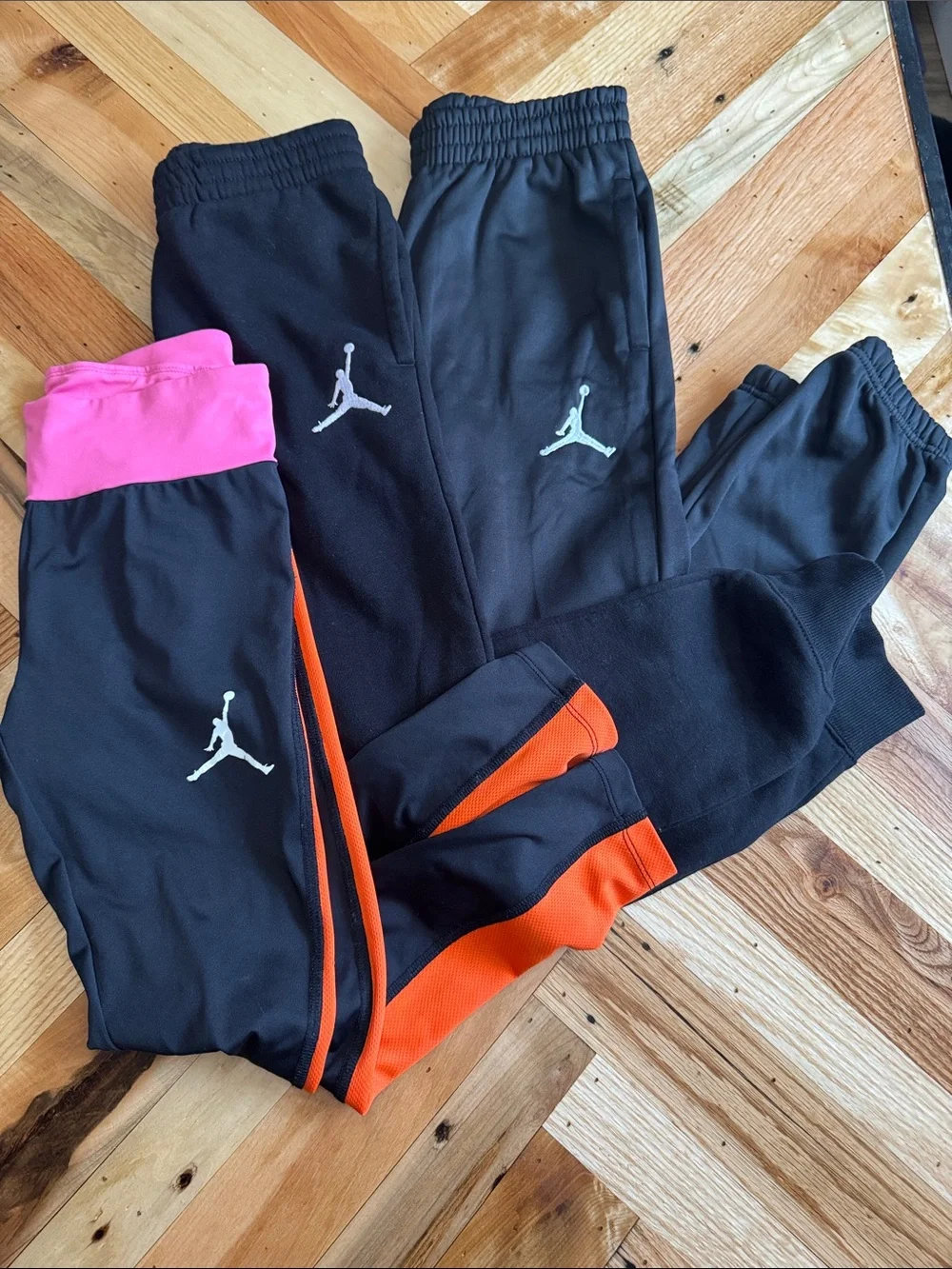 Nike Jordan Kids' Black Track Pants & Leggings Set with Orange & Pink Accents - Picture 1 of 11